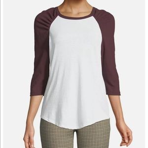 A.L.C. Elio Raglan-Sleeve Ruched Shoulder Baseball  Cotton Top M ($155)